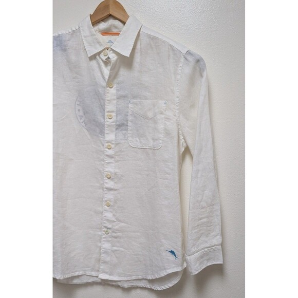 Tommy Bahama Shirt Sz M Destination Breezer Newport Beach White Linen Long Sleve - Picture 3 of 11